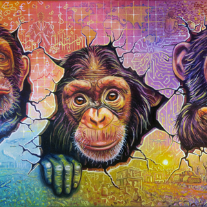 3 singes par Sylvaine Merlet peintsyl