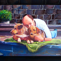 portrait homme et chiens